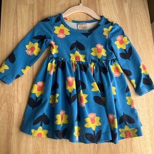 Hanna Andersson Blue Dress with Yellow and Pink Floral Design
